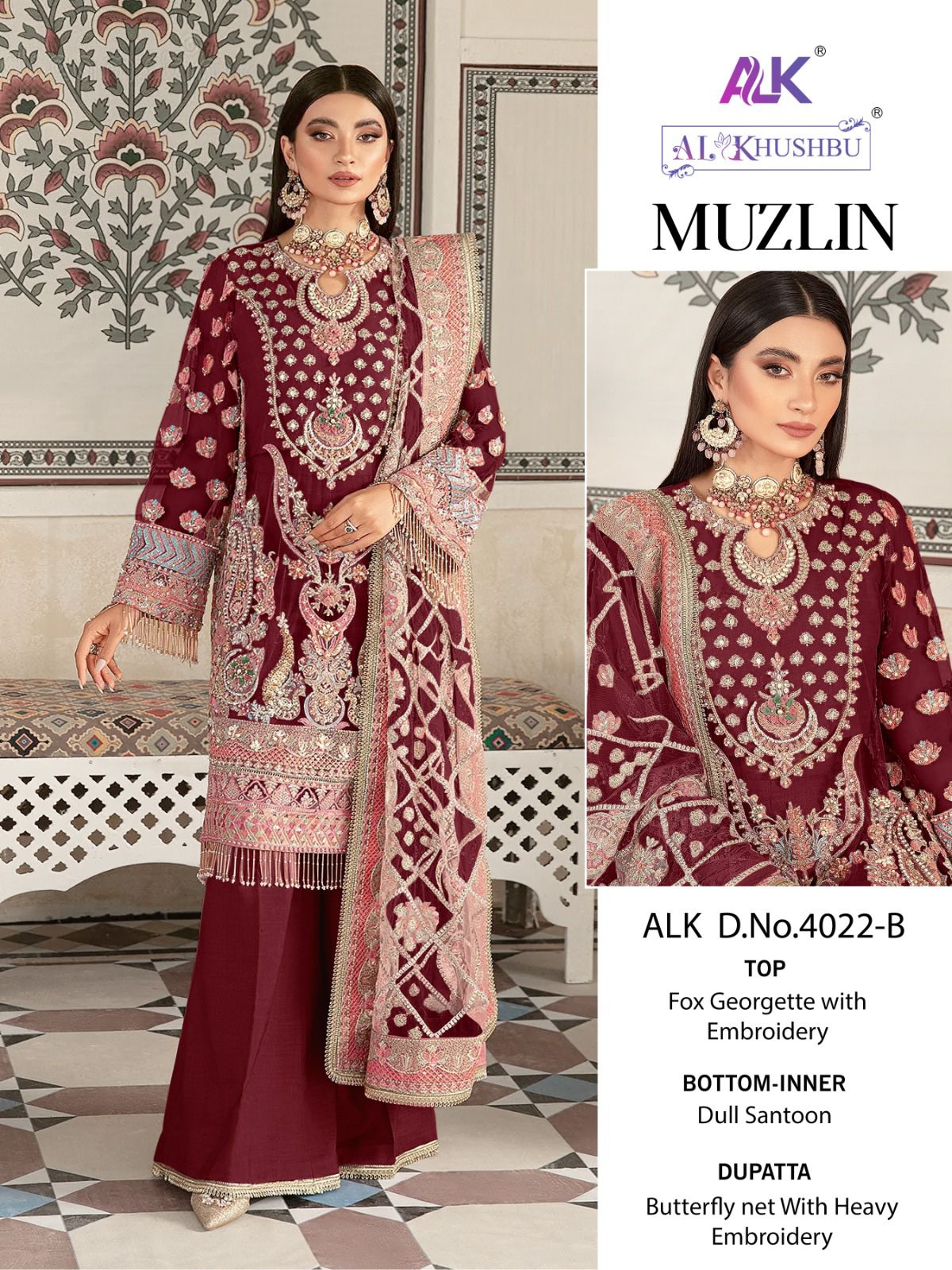 Alk Khushbu Muzlin 4022 Designer Pakistani Suit Collection
